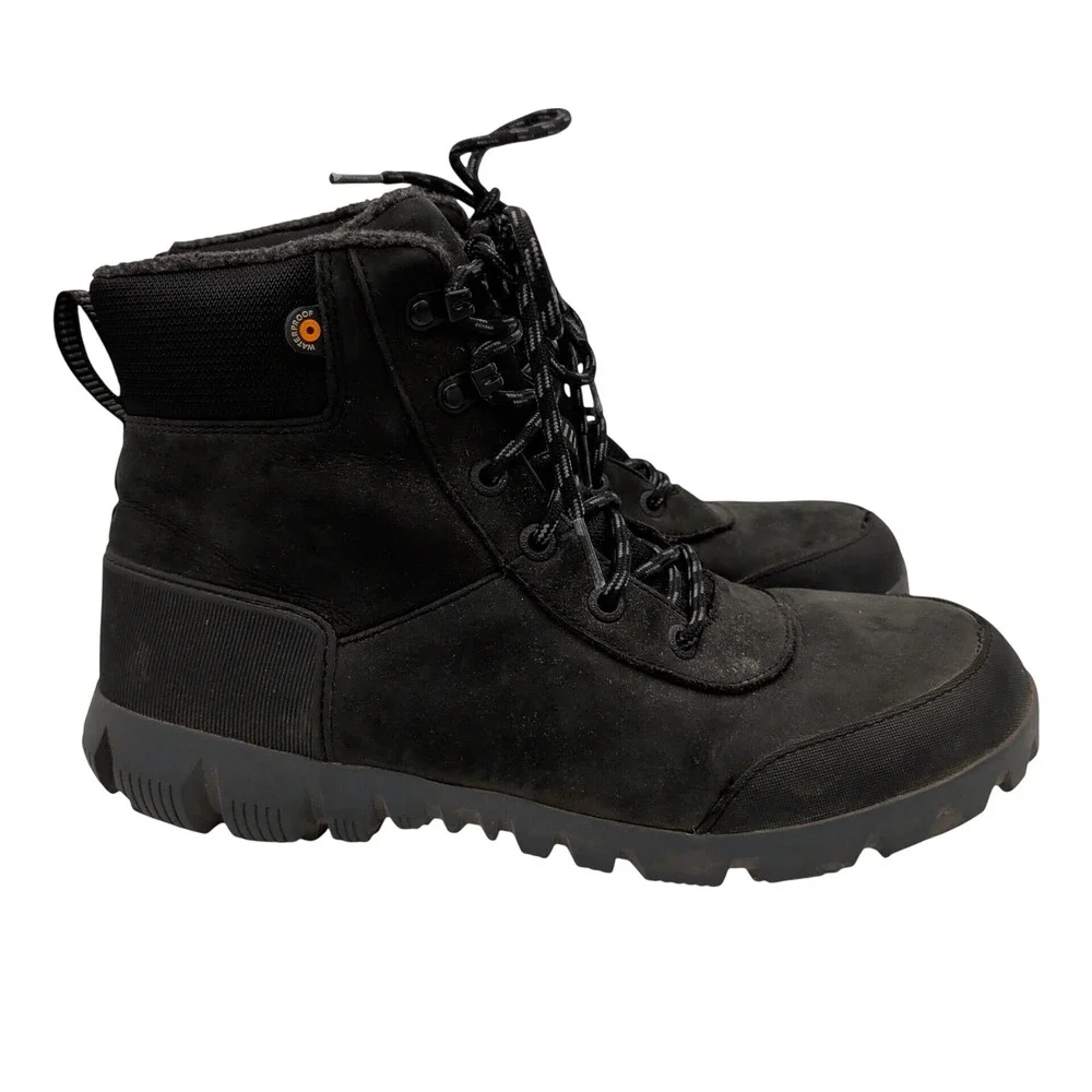 Bogs Arcata LTR MD Mens‎ 10 Black Waterproof Leather Winter Snow Boots 72909-001